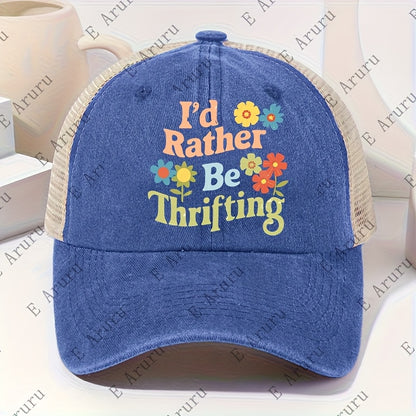 Baseball Cap - Vintage Washed "I'd Rather Be Thrifting" Graphic Print, Adjustable - product detail view 11