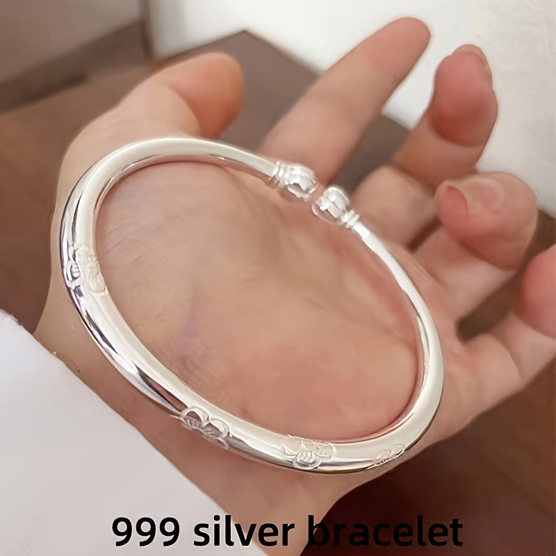 Simple Tribal Style S999 Sterling Silver Bracelet, Suitable For Women'S Daily Wear & Gift Giving, Ideal For Mother'S Day, Appropriate For All Seasons
