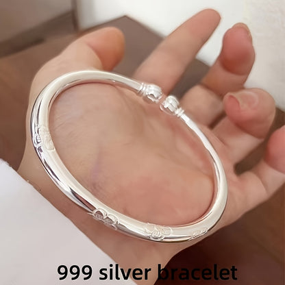 S999 Sterling Silver Bracelet for Women — Tribal Style Minimalist Bangle, Everyday Wear & Gift, Mother's Day Jewelry, All Seasons Fine Silver Cuff