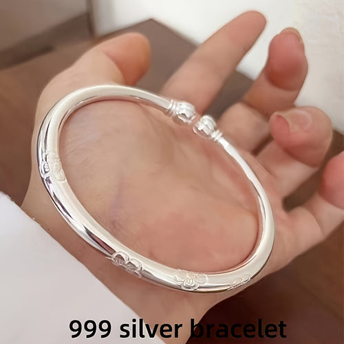 S999 Sterling Silver Bracelet for Women — Tribal Style Minimalist Bangle, Everyday Wear & Gift, Mother's Day Jewelry, All Seasons Fine Silver Cuff