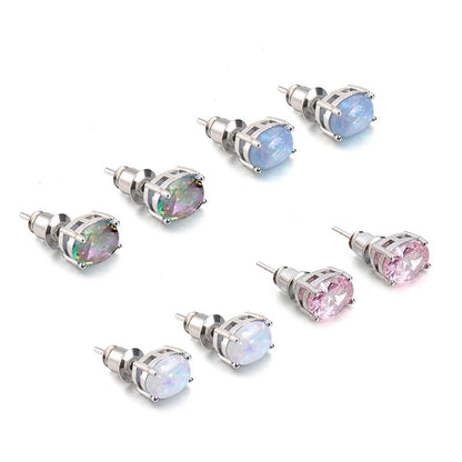 Opal Earrings S925 Sterling Silver – Black Opal Mosaic Stud Earrings for Women, October Birthstone Jewelry, Birthday & Christmas Gift for Her