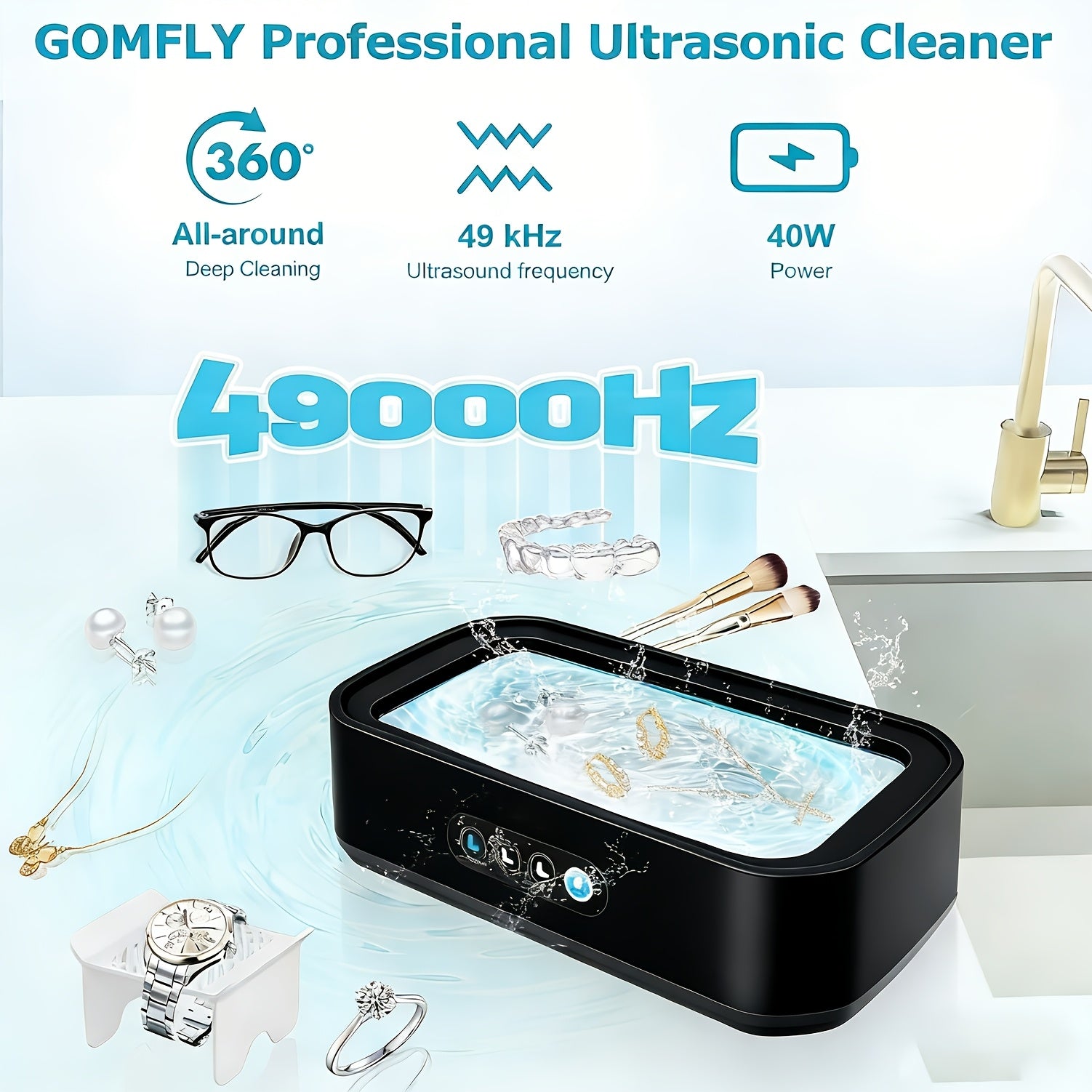 Sound Technology Jewelry Cleaning - Adjustable Mode - 50Khz High Frequency Vibration, Portable Stainless Steel Ring, Watches, Glasses, Jewelry Cleaning, Chemical Free, Watch Care Equipment | Comes with Cleaning Cloth