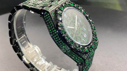Men's Big Face Hip Hop Watch - Rhinestone Iced Out Dial, Glow-in-the-Dark Hands, Calendar Function, Bold Statement Wristwatch for Social Events & Luxury Gift