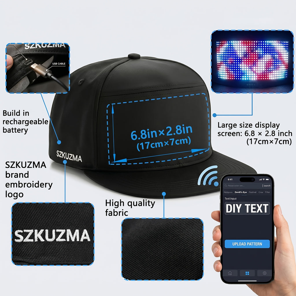 [Ideal Gift] New LED Light-Up Hat, Smart App Programmable Scrolling Message Cap, 16×32 Display Supports US Flag & Text Upload, Breathable Unisex Light-Up Accessory, Novelty Ideal Gift for Teens, Must-Have for Anniversaries, Holiday Parties & Events