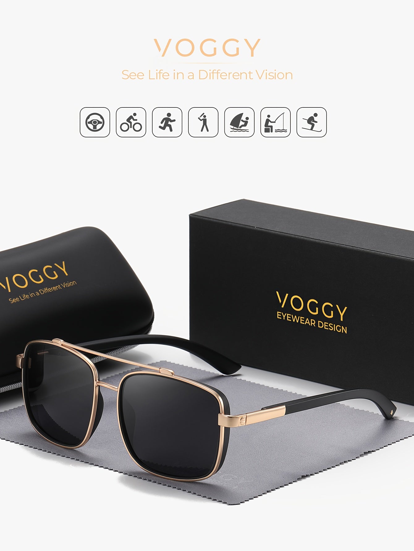 VOGGY Fashion Easy Retro Pilot Metal TR90 UV Protection Polarized Glasses, Men And Women Driving Outdoor Riding Fishing Holiday Party Decoration Props Gifts