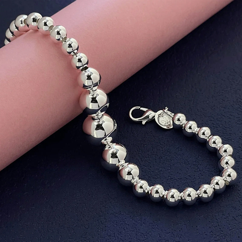 Set of 3 S925 Sterling silvery Beaded Bracelets for Women - Featuring a Easy Round Handcrafted Bead Design, Ideal for Everyday Use And Valentine'S Day Presents
