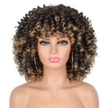 Women's Coily Afro Wig with Bangs - High Temperature Fiber, Glueless Elastic Cap, Heat Resistant - Celebrity Style Middle East Collection | Natural Ombre Brown Color | 14-inch Synthetic African Cosplay Wig