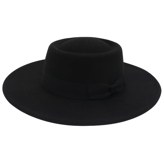 Women's Ladies Elegant Bow Fedora Hat Wide Brim Felt Hat Panama Church Derby Top Hat