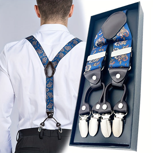 Men'S Y-Back Suspenders Featuring 6 Metal Clips for Added Security, Adjustable Elastic Design, Perfect for Trousers, And an Excellent Gift Option