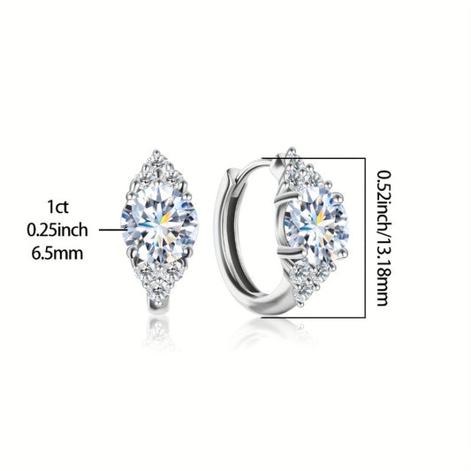 Shiny 1-carat Moissanite Earrings, 925 Sterling Silvery Hoop Earrings, Wedding Earrings, Valentine's Day Gifts, Luxury Jewelry for Women, the Best Gift for Your Beloved