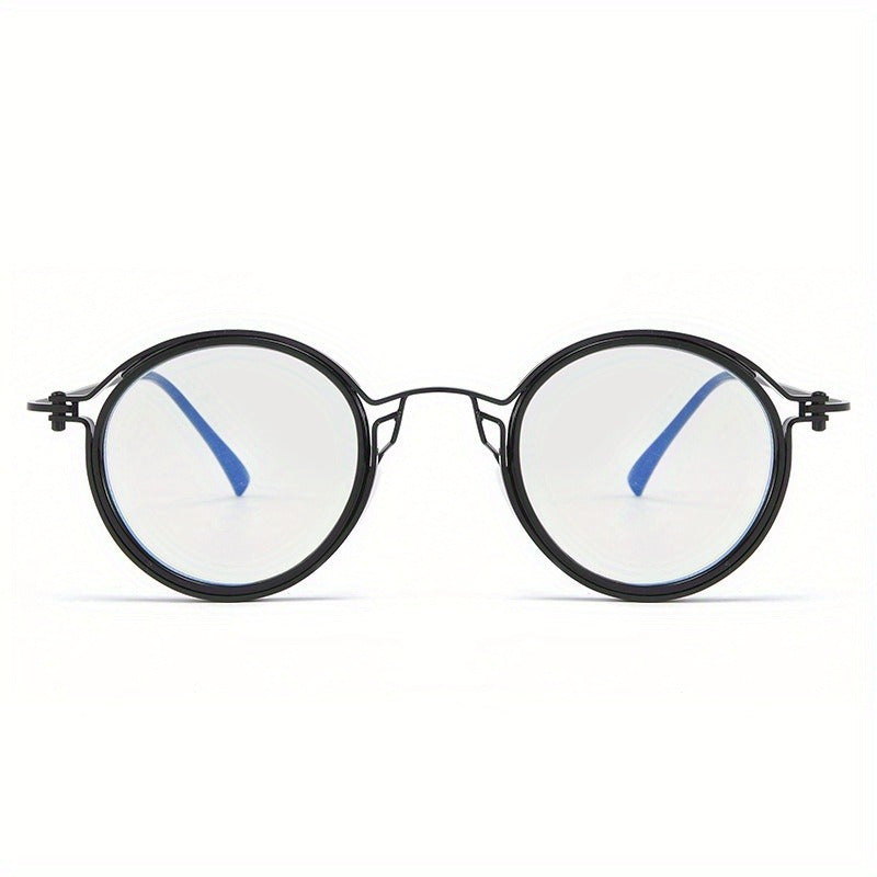 A Set of Retro Black Circular Metal Reading Spectacles, High-Definition Lenses with a Case, Unisex Traditional Metal Design, Available in +1.00 to +4.00 Diopters, Glare-Reducing Lenses, Protection for Computer Use, Without Battery