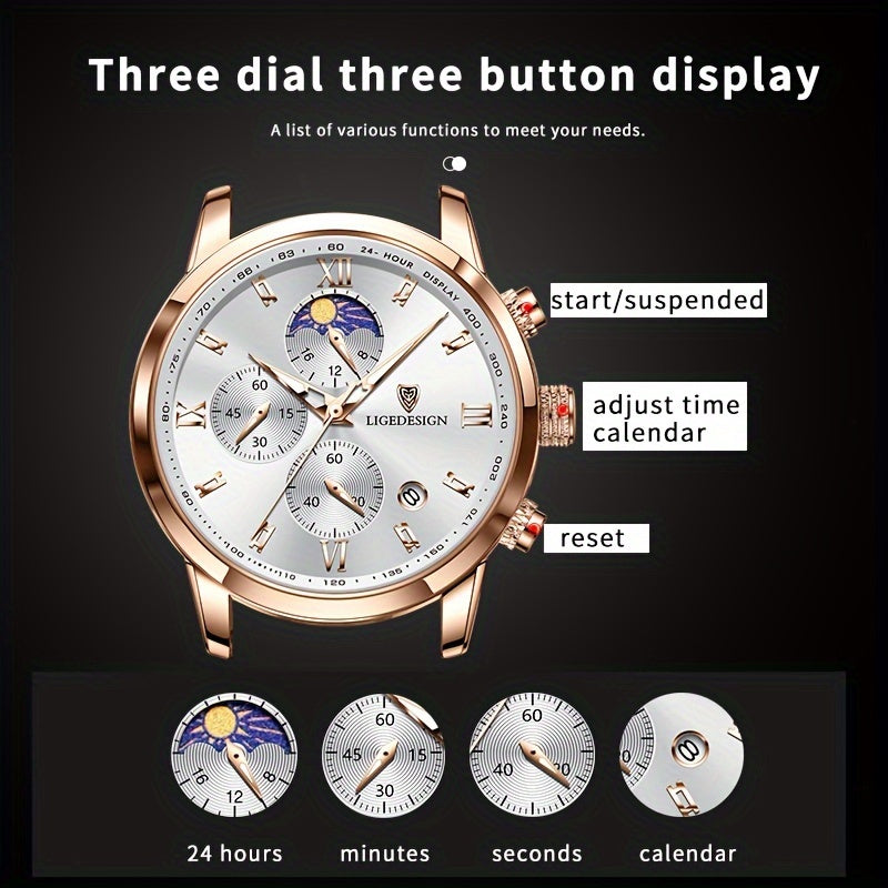 Sport Waterproof Chronograph Watch for Men – Luminous Quartz Calendar Wristwatch, Casual Athletic Timepiece, Gift for Him or Her