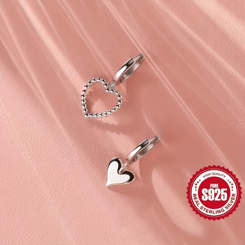 2 Pairs Chic S925 Sterling Silvery Heart-Shaped Dangle Earrings - Hypoallergenic, Perfect Gift For Her, Everyday & Party Wear