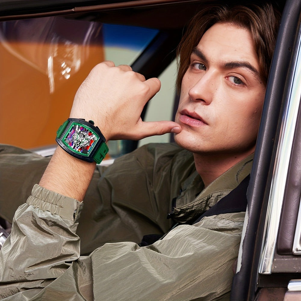 Relogio Masculino Top Brand Men'S Barrel Shape Watches, Luxury Male Quartz Wristwatch, Trendy Retro Style Watch For Man, Silicone Strap, Fashion Trend Men Business Watch, Holiday Birthday Gifts