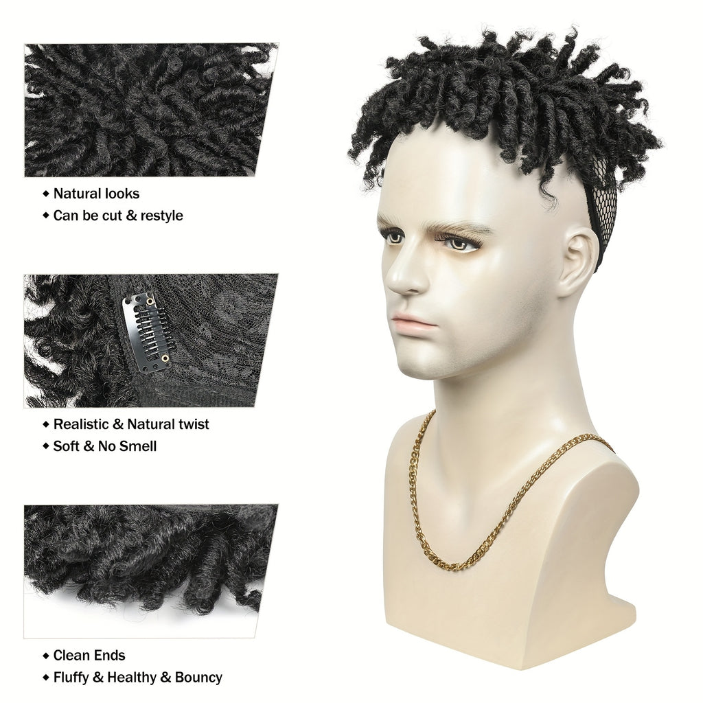 Short Dreadlock Hair Topper Wig with Clip in Braided Hair Half Wigs for Men Short Synthetic Dreadlocks Hair Pieces Toupee Afro Hair for Men And Men Topper Wiglets Hairpieces for Thinning Hair (1B), Christmas Wig