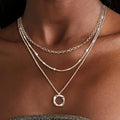 925 Pure Silvery Women's Necklace, Multi-layer Round Pendant Stacking Design, Trendy Fashion Jewelry, Suitable for Party and Vacation, Women's and Girls' Gifts
