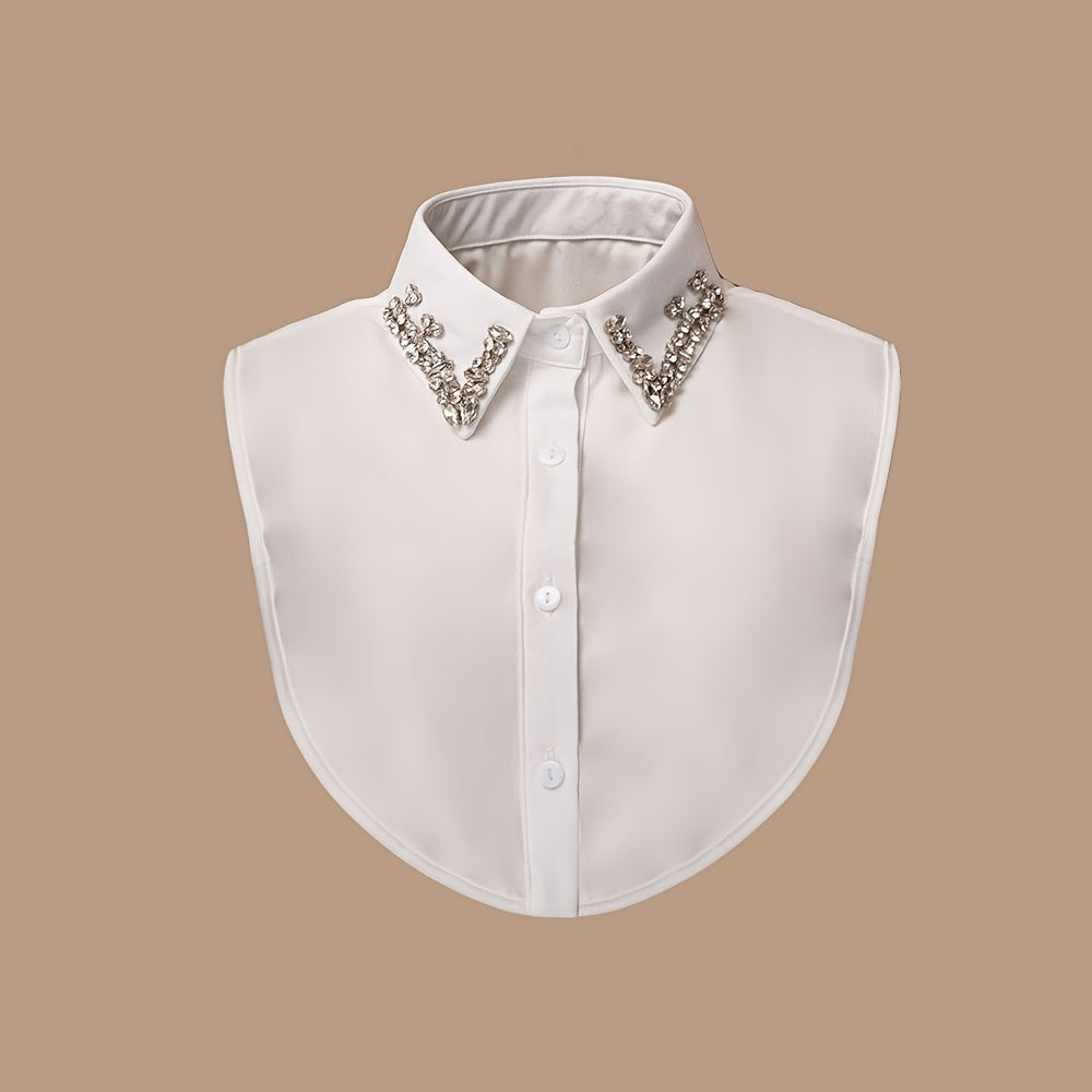 A White Women's Rhinestone Faux Collar with Shoulder Straps, Suitable for Versatile Women's Decorative Clothing.