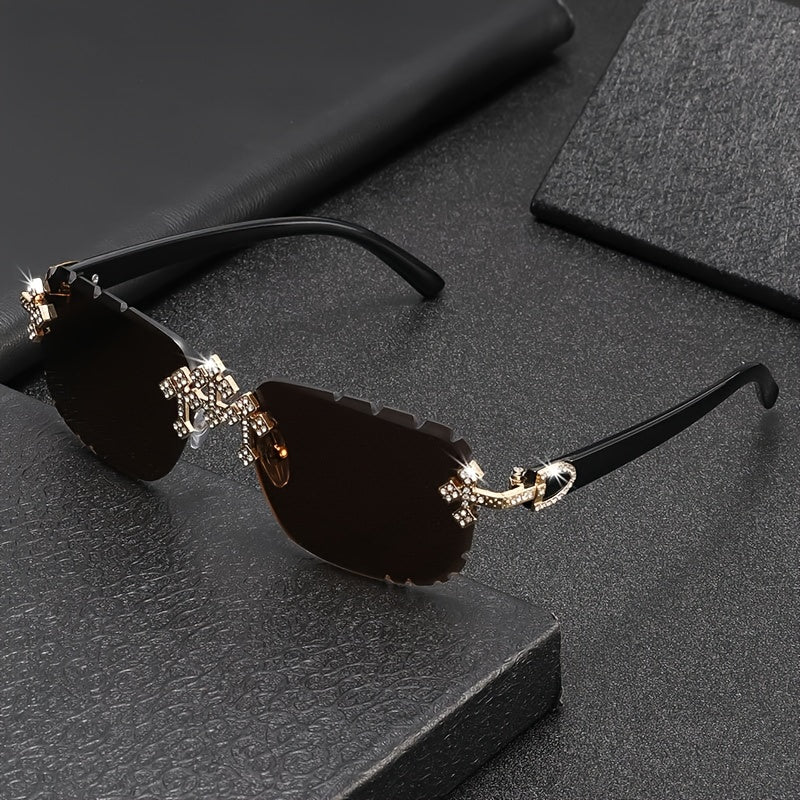 Fashion Frameless Square Decorative Glasses - High-quality Rhinestone Inlay Design - Men's And Women's Versions Available - Suitable for Various Scenarios Such As Daily Wear, Leisure Activities, Styling Shoots, Etc.