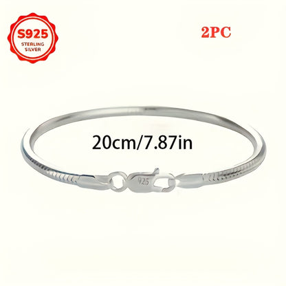 Beaded Bracelet - 925 Sterling Silver Snake Chain Set 2 Pieces Elegant Bead Design Couple - product detail view 5