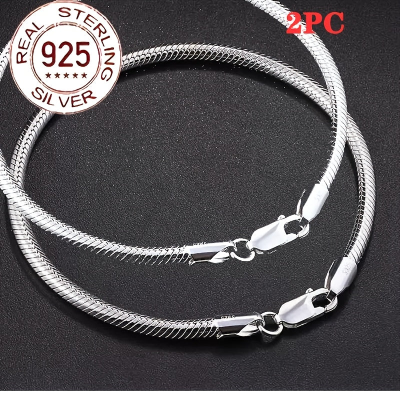 Beaded Bracelet - 925 Sterling Silver Snake Chain Set 2 Pieces Elegant Bead Design Couple - product detail view 8