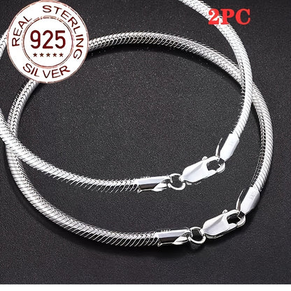 Beaded Bracelet - 925 Sterling Silver Snake Chain Set 2 Pieces Elegant Bead Design Couple - product detail view 8