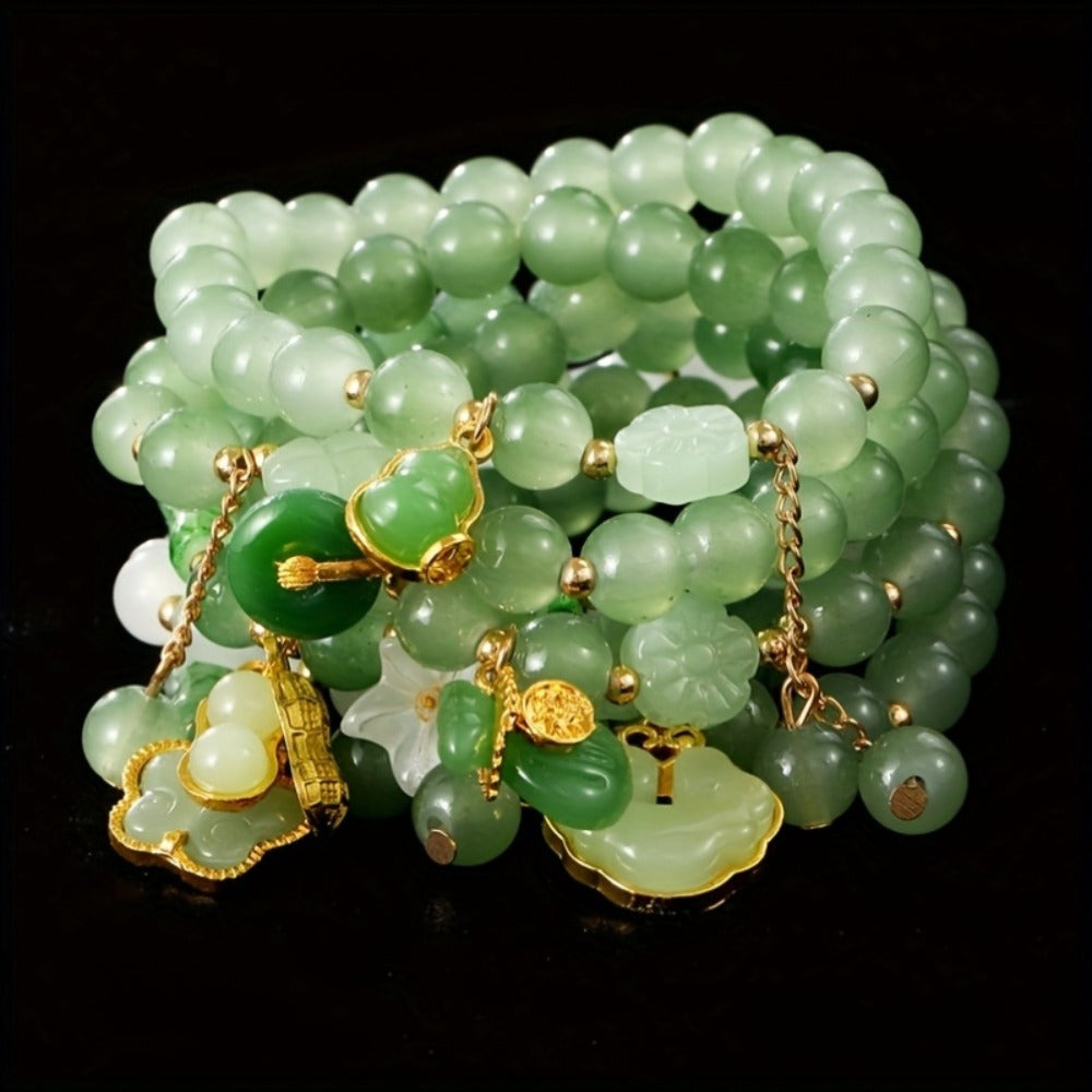 Beaded Bracelet - Bead Chain Set 7 Pcs Imitation Jade Butterfly Lily Pendant Retro Chinese - product detail view 2