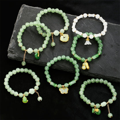 Beaded Bracelet - Bead Chain Set 7 Pcs Imitation Jade Butterfly Lily Pendant Retro Chinese - product detail view 13