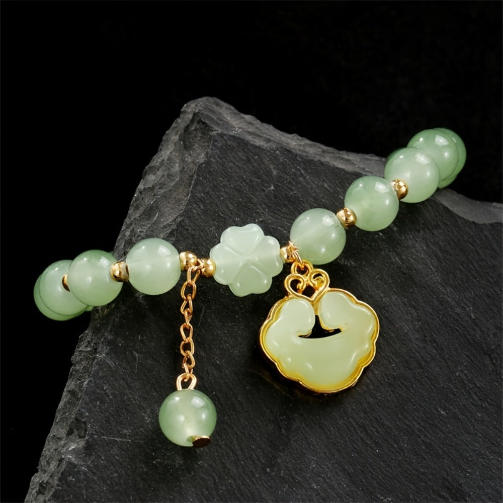 Beaded Bracelet - Bead Chain Set 7 Pcs Imitation Jade Butterfly Lily Pendant Retro Chinese - product detail view 16