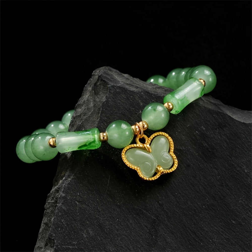 Beaded Bracelet - Bead Chain Set 7 Pcs Imitation Jade Butterfly Lily Pendant Retro Chinese - product detail view 19
