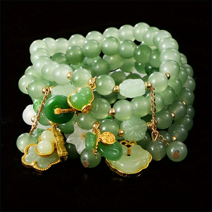 Beaded Bracelet - Bead Chain Set 7 Pcs Imitation Jade Butterfly Lily Pendant Retro Chinese - product detail view 21