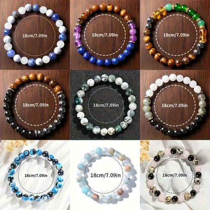 Beaded Bracelet - Bohemian Set 9Pcs Natural Stone Glass Bead Elastic Stretch Boho Jewelry - product detail view 4