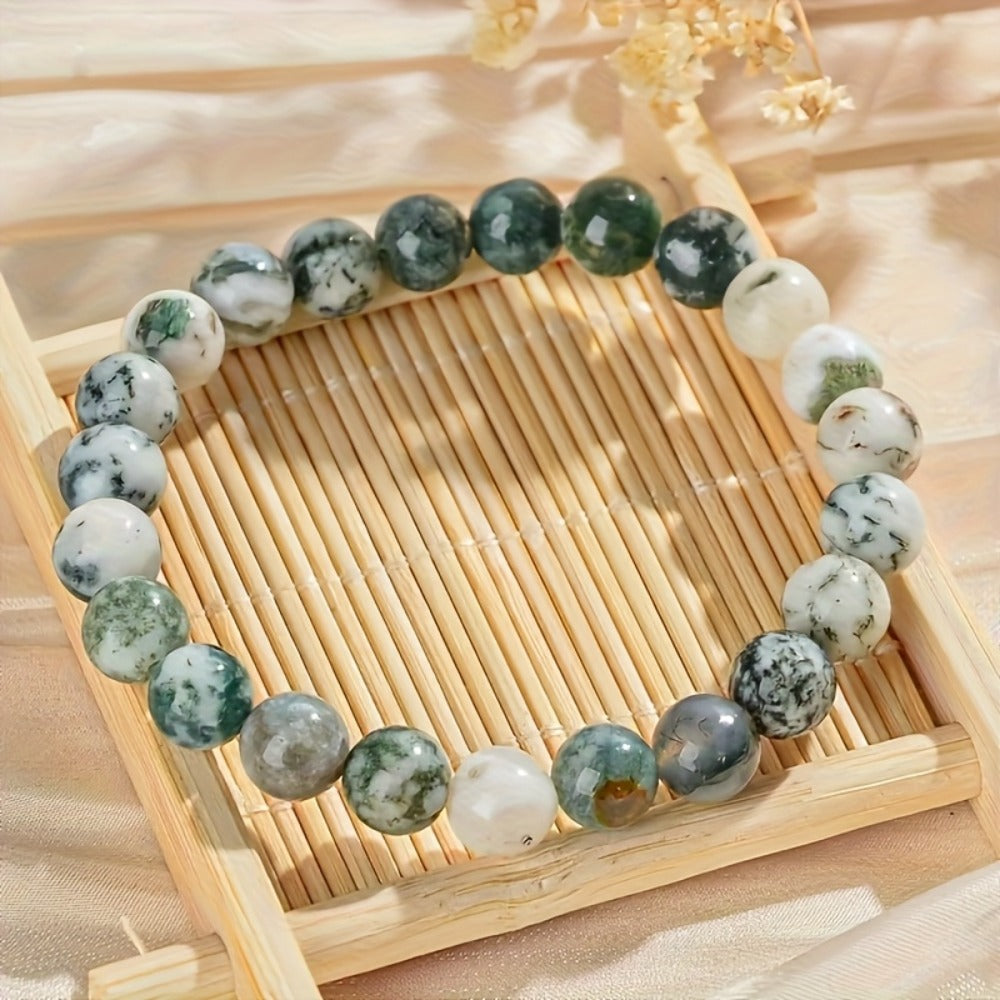 Beaded Bracelet - Bohemian Set 9Pcs Natural Stone Glass Bead Elastic Stretch Boho Jewelry - product detail view 5