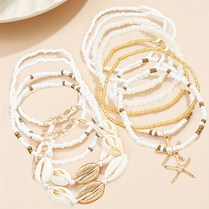 Beaded Bracelet - Boho and Anklet Set 28pcs, Bohemian Shell Starfish Jewelry Set for Women - product detail view 3