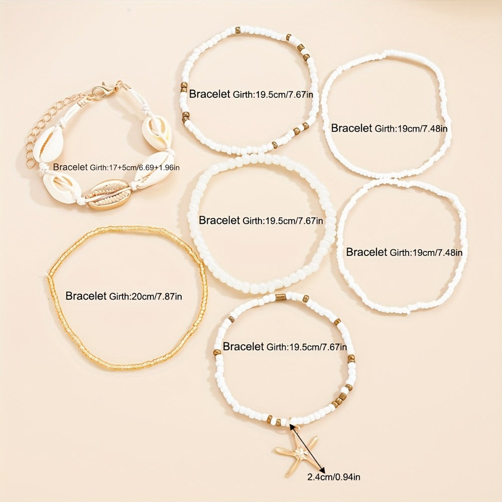 Beaded Bracelet - Boho and Anklet Set 28pcs, Bohemian Shell Starfish Jewelry Set for Women - product detail view 4