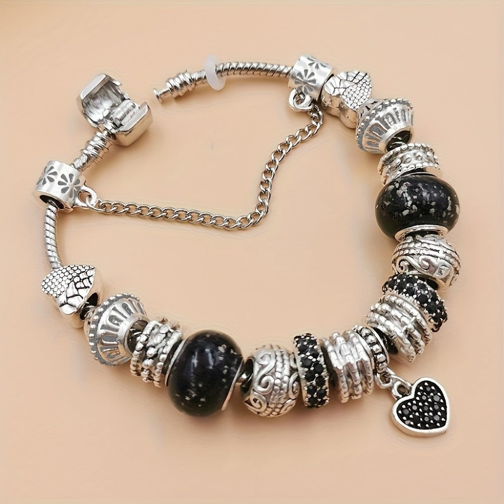 Beaded Bracelet - Boho Heart Charm for Women - Vintage Bohemian Adjustable Chain with Heart - product detail view 4