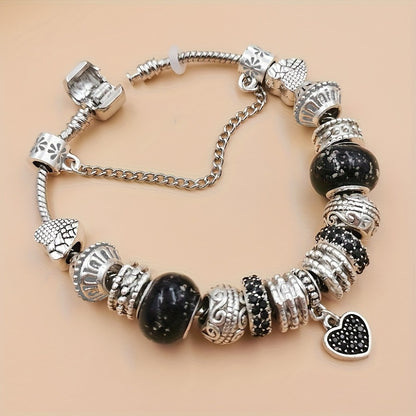 Beaded Bracelet - Boho Heart Charm for Women - Vintage Bohemian Adjustable Chain with Heart - product detail view 4