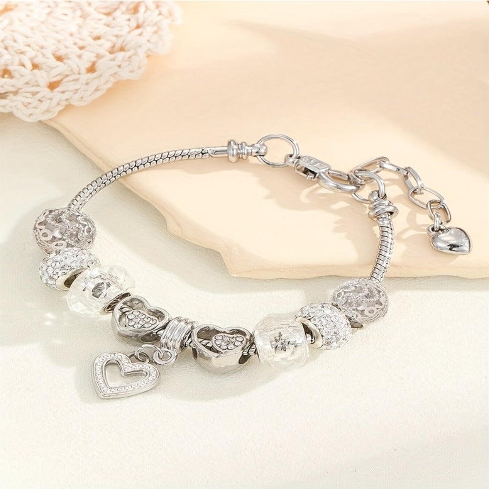 Beaded Bracelet - Boho Heart Charm for Women - Vintage Bohemian Adjustable Chain with Heart - product detail view 5