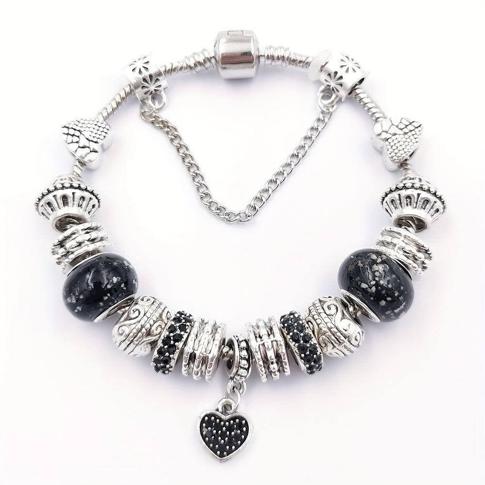 Beaded Bracelet - Boho Heart Charm for Women - Vintage Bohemian Adjustable Chain with Heart - product detail view 7