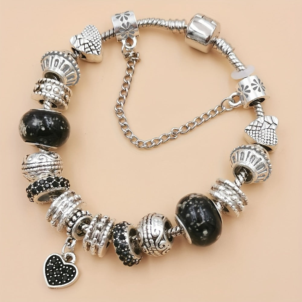 Beaded Bracelet - Boho Heart Charm for Women - Vintage Bohemian Adjustable Chain with Heart - product detail view 8