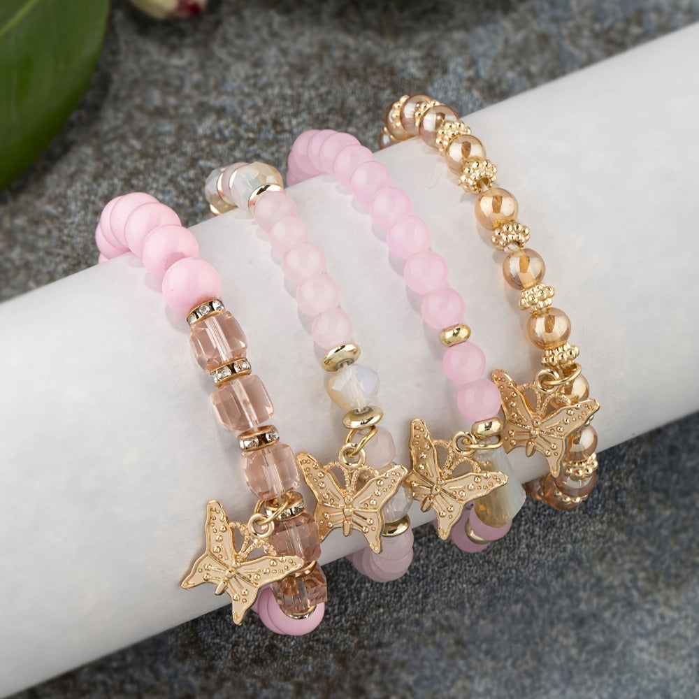 Beaded Bracelet - Boho Set 28 Pieces 7 Sets Stackable Butterfly Pendant Multi-Layer Elastic - product detail view 7