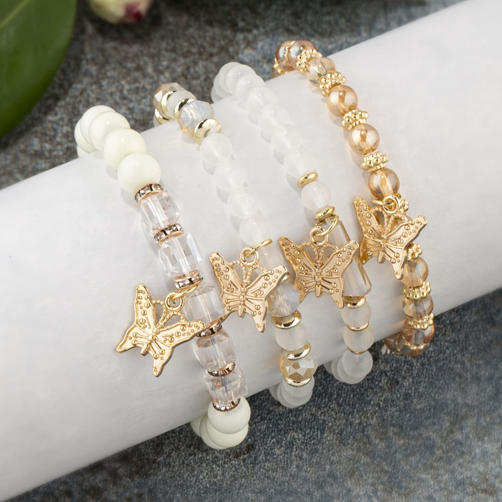 Beaded Bracelet - Boho Set 28 Pieces 7 Sets Stackable Butterfly Pendant Multi-Layer Elastic - product detail view 8