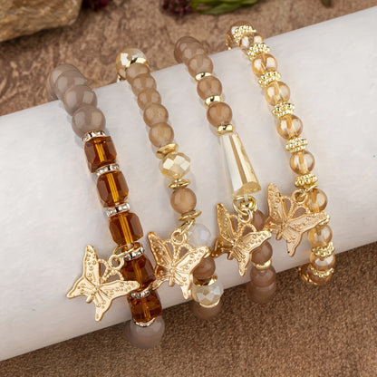 Beaded Bracelet - Boho Set 28 Pieces 7 Sets Stackable Butterfly Pendant Multi-Layer Elastic - product detail view 9