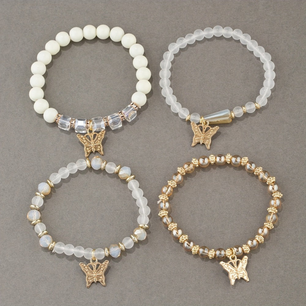 Beaded Bracelet - Boho Set 28 Pieces 7 Sets Stackable Butterfly Pendant Multi-Layer Elastic - product detail view 13