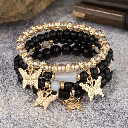 Beaded Bracelet - Boho Set 28 Pieces 7 Sets Stackable Butterfly Pendant Multi-Layer Elastic - product detail view 14