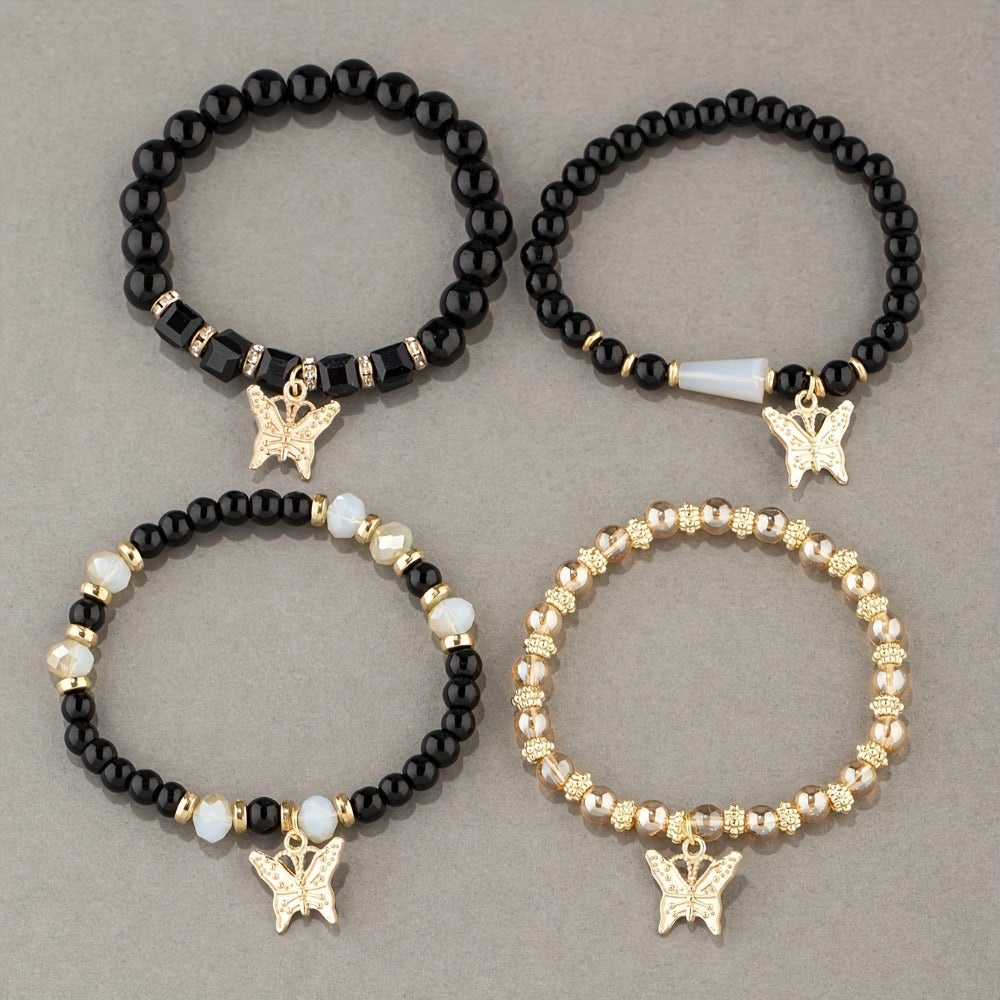Beaded Bracelet - Boho Set 28 Pieces 7 Sets Stackable Butterfly Pendant Multi-Layer Elastic - product detail view 15