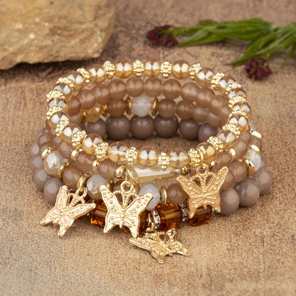 Beaded Bracelet - Boho Set 28 Pieces 7 Sets Stackable Butterfly Pendant Multi-Layer Elastic - product detail view 16