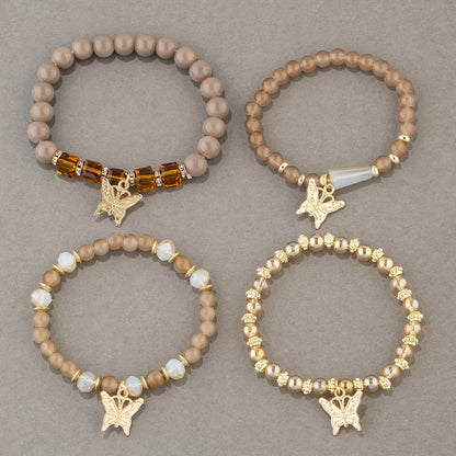 Beaded Bracelet - Boho Set 28 Pieces 7 Sets Stackable Butterfly Pendant Multi-Layer Elastic - product detail view 17