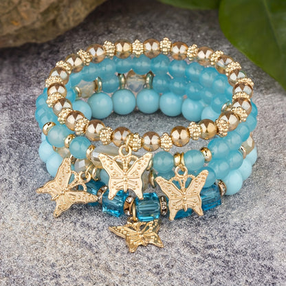 Beaded Bracelet - Boho Set 28 Pieces 7 Sets Stackable Butterfly Pendant Multi-Layer Elastic - product detail view 18