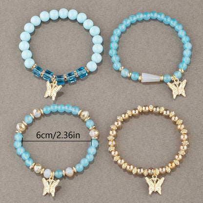 Beaded Bracelet - Boho Set 28 Pieces 7 Sets Stackable Butterfly Pendant Multi-Layer Elastic - product detail view 19