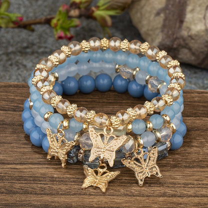 Beaded Bracelet - Boho Set 28 Pieces 7 Sets Stackable Butterfly Pendant Multi-Layer Elastic - product detail view 20
